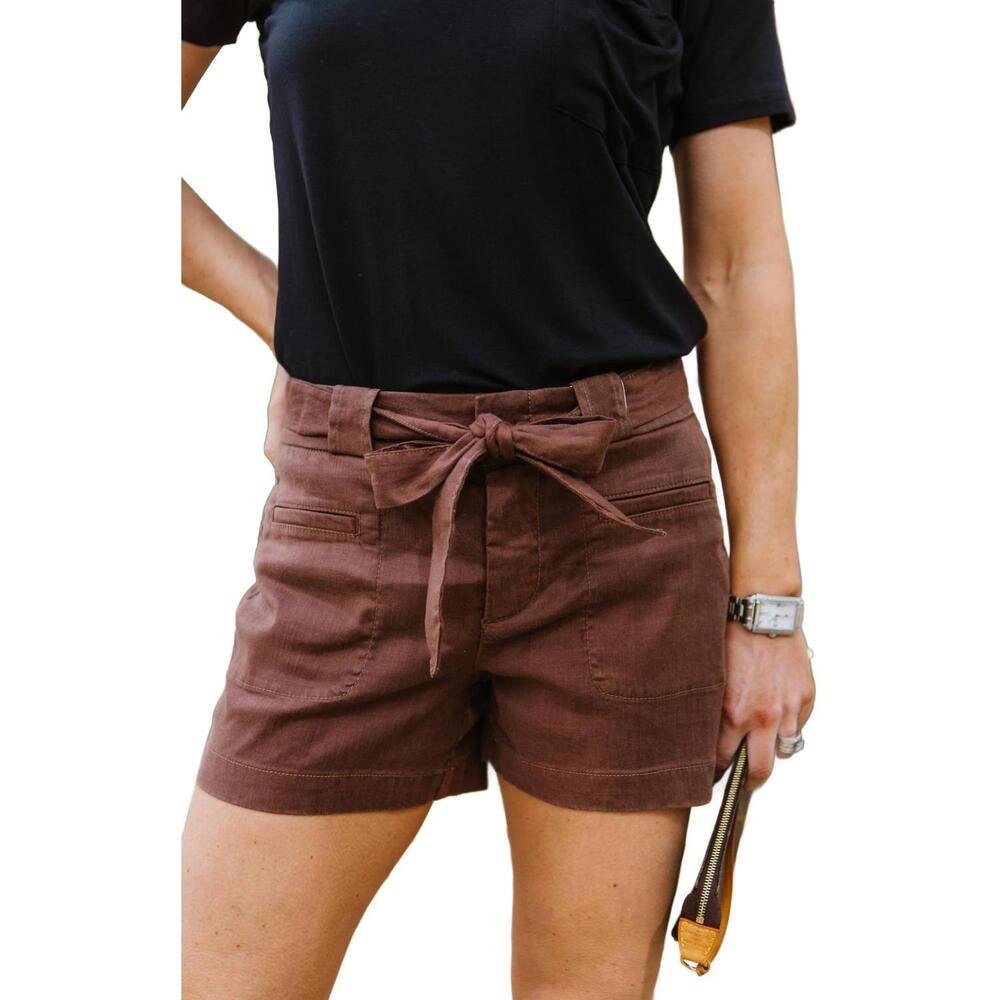 NEW LEVEL99 nina tie belt linen short in mustang